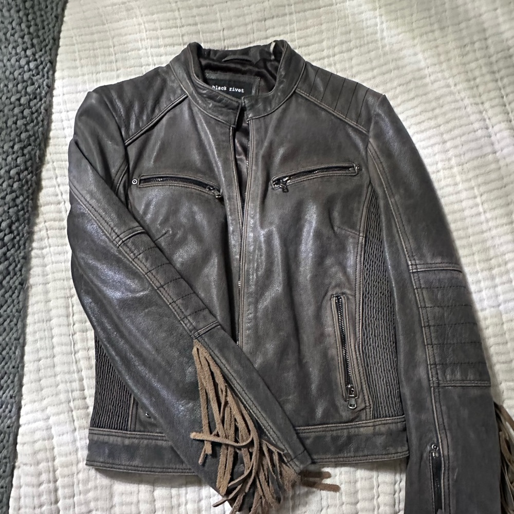 Leather Jacket with fringe detail